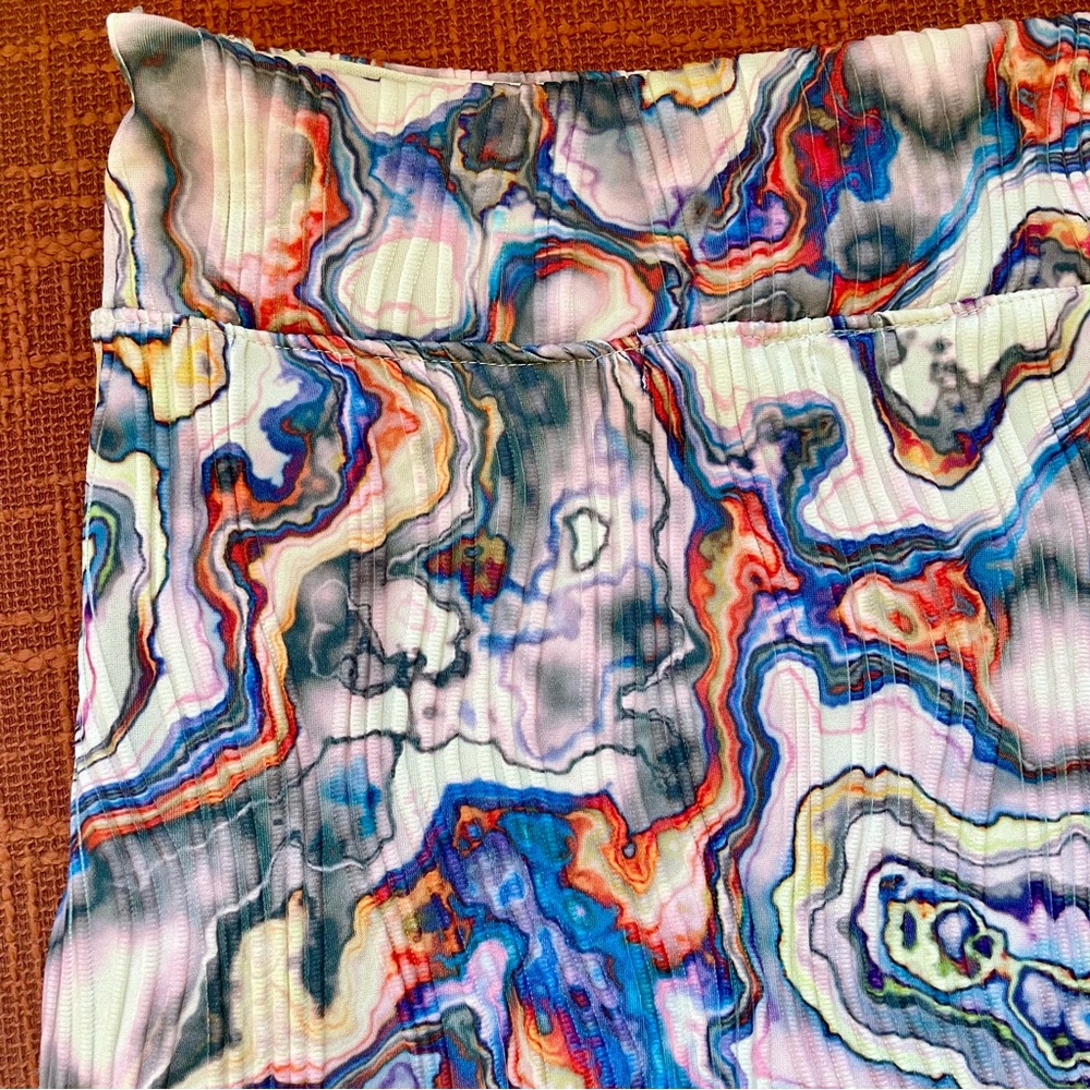 Leith Pastel Wavy Abalone Rib Stretch Midi Pencil Skirt Size XS Cocktail